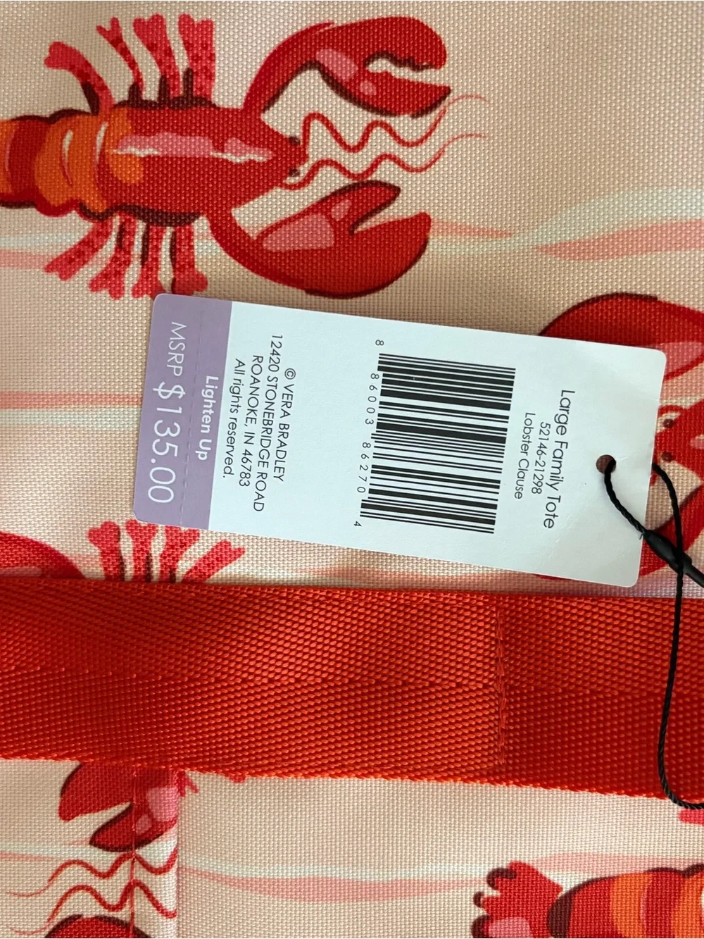 NWT - Vera Bradley Lobster Print large family Tote - Picture 6 of 6